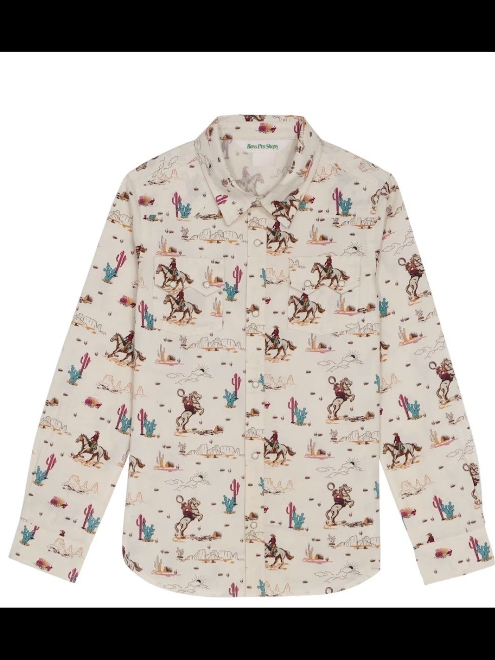 Bass Pro Shops ○  Western Print Button-Up Shirt with Teal and Pink Accents